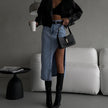 Women's High Waist Straight Split Denim Skirt