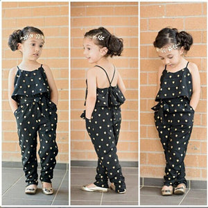 Kids Girls Clothing Sets Cotton Sleeveless Polka Dot Strap Girls Jumpsuit Clothes Sets Outfits Children Suits