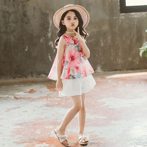 Girls Summer Suit New Children's Clothing Western Style Korean Shorts Short Sleeves