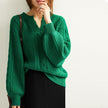 Emerald Wool Sweater Women V-neck Padded Pullover