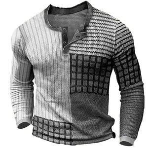 Alpscommerce 3d Printed Three-button Long-sleeved Pullover