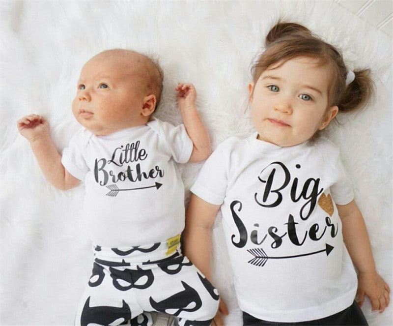 Baby Romper Sisters And Brothers Printed Short Sleeve