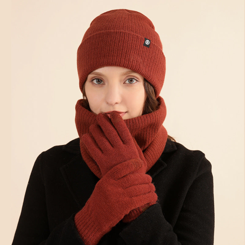 Alpaca Fleecefiber Wool Hat Scarf Gloves Three-piece Set