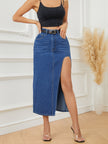 Women's Fashion Irregular Hollow-out Stitching Denim Long Skirts