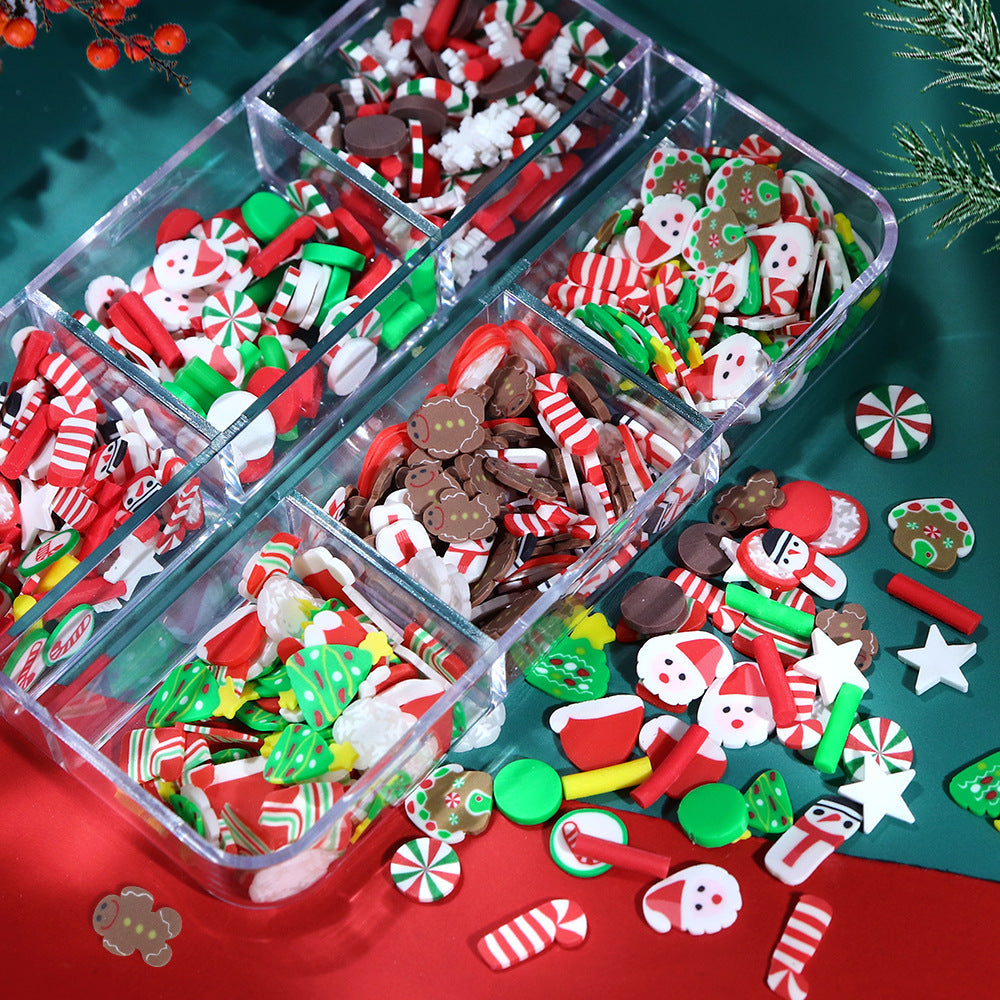 Christmas 6-grid Boxed Cartoon Soft Pottery Suit Decorative Materials