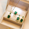 Light Luxury Emerald High-grade Pendant Necklace Ins Hong Kong Style Three-piece Necklace Earring Ring