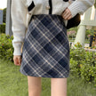 Women's Woolen Plaid High Waist Hip Skirt