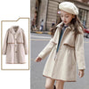 Older Children's Solid Color Woolen Coat, British Fashion Mid-length Coat, Waist Thickened