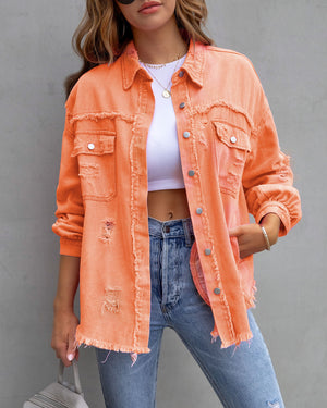 Fashion Ripped Shirt Jacket Female Casual Tops Womens Clothing