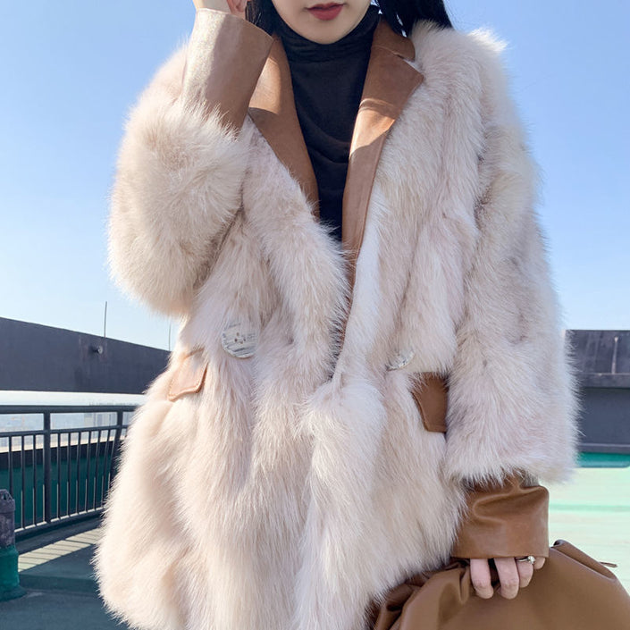 Faux Fox Fur Mid-length Fur Coat