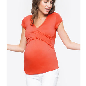 Summer Pregnant Women V-neck Solid Color Cross Nursing Wear Short Sleeve