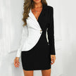 Fashion Suit Women Blazer Dress Turn Down Neck Long Sleeve