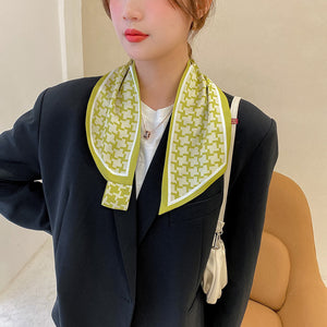 Simple Long Bow Decorated Small Silk Scarf Women