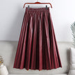 Solid Color Mid-length High Waist PU Leather Pleated Skirt For Women