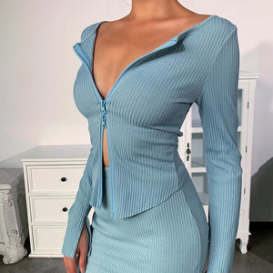 Sexy zipper cardigan long sleeve top for women