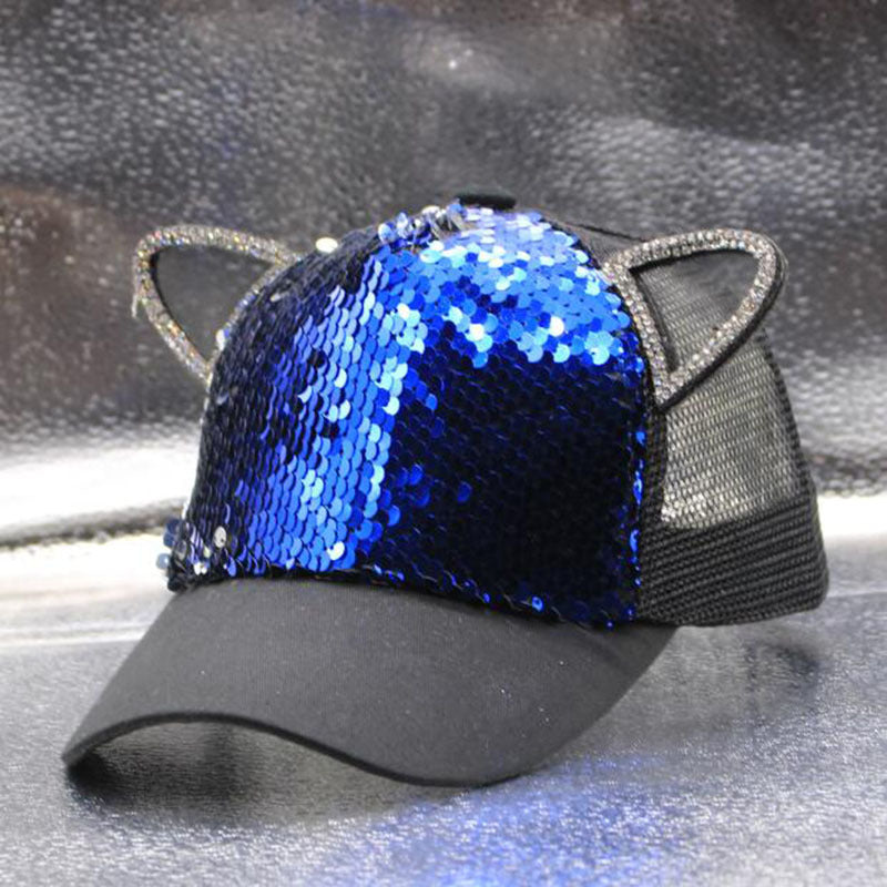 Children's Caps Girls Boys Hats Sequins Cat Ears Sun Visor Baseball Net Caps