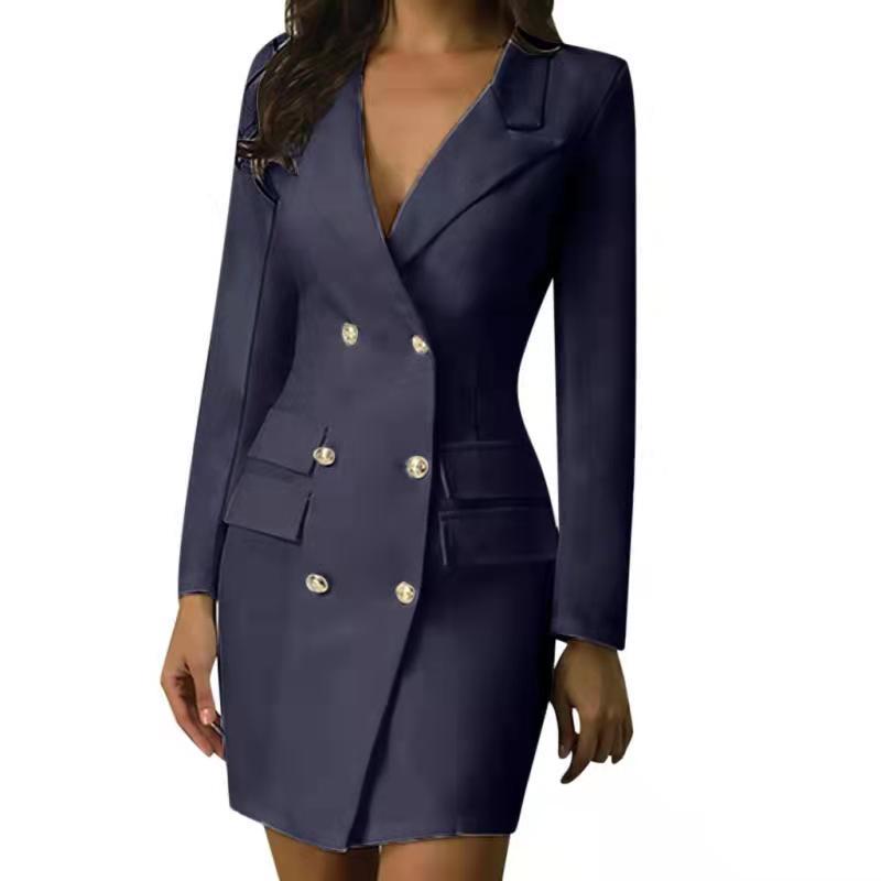 Double Breasted Trench Coat Solid Color Thin Coat Dress Women