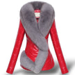 Women's Imitation Fox Fur Collar Short Slim Fitting Fur Patchwork Coat