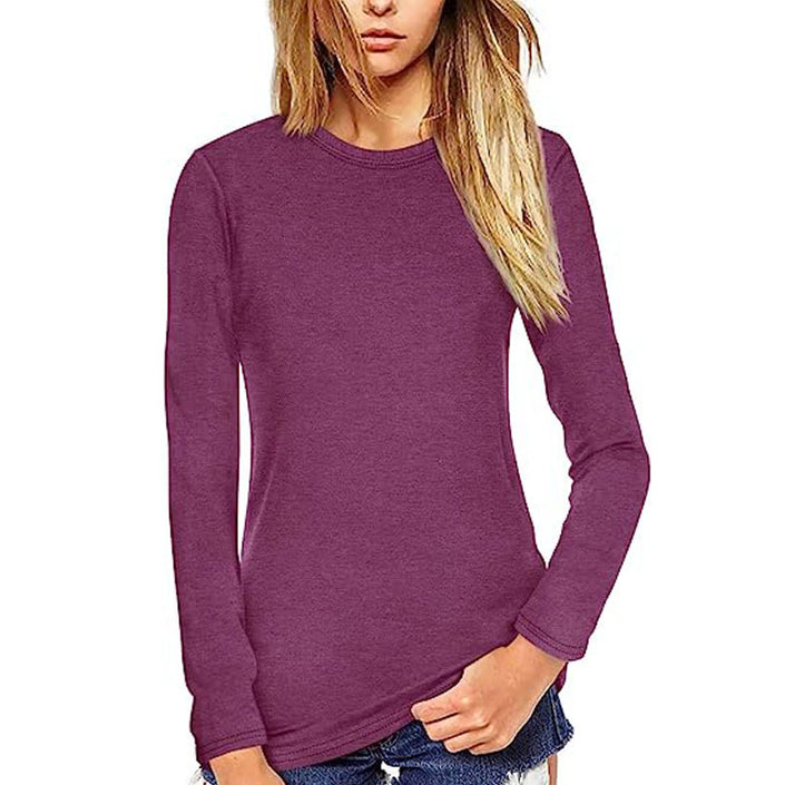 Women's Solid Color Stretch Slim Fit Pullover Round Neck T-shirt