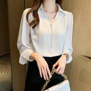 Versatile V-neck Long Sleeve Shirt For Women