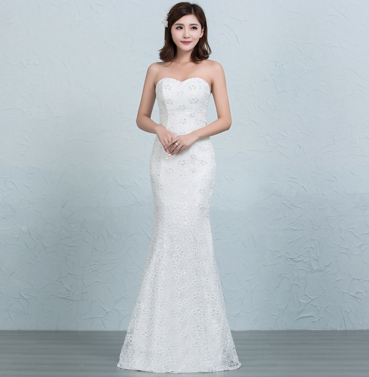 Sequined lace waist fishtail wedding dress