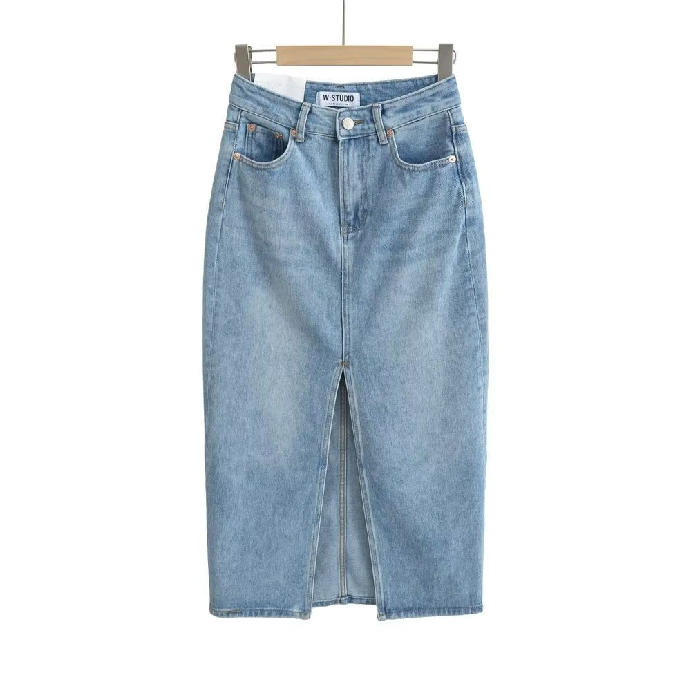 Front Slit Hem Lock Street Denim Skirt