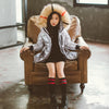 Children's bronzing shiny large fur collar cotton coat