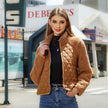 Women's Plush Jacket  Fashion Winter Warm Lamb Lapel Zipper Short Coat Outwear