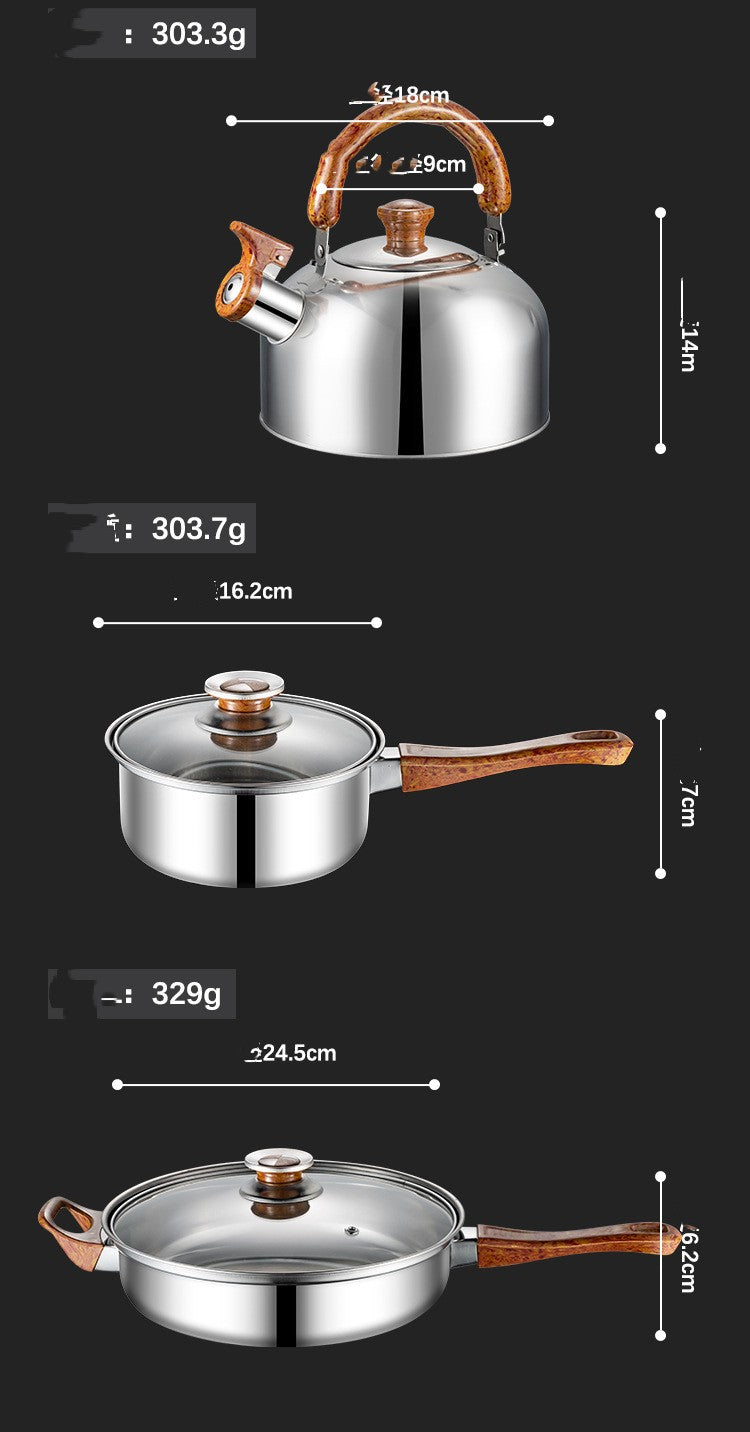 Wood Grain Handle Detachable Kitchen Cooking Pot With Kettle