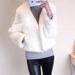 Collarless fur rabbit fur coat