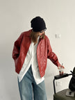 Short Loose Red Pu Coat For Women