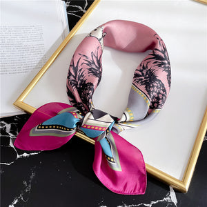 Small Square Plaid Women Colorblock Striped Silk Scarf