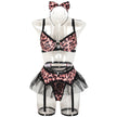 4-piece Leopard Print Mosaic Pettiskirt Underwear Set For Women