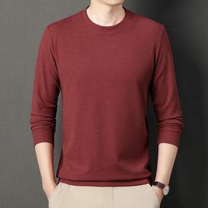 Thin Round Neck Long Sleeve T-shirt Solid Color Men's Top