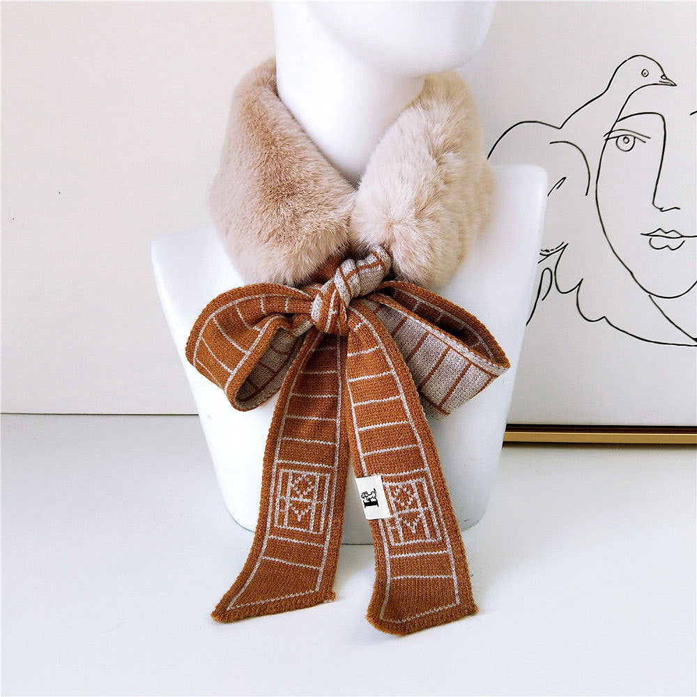 Houndstooth Fur Collar Scarf Women's Korean-style Plush Scarf Winter Warm Thickened Women's Scarf