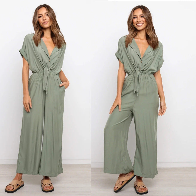 Loose Jumpsuit At Home Casual Lace-up One-piece