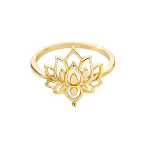 Women's Stainless Steel Rings Vintage Golden Lotus Rings