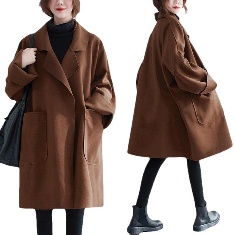 Style Mid-length Woolen Coat For Fat Girls Slimming Trench Coat