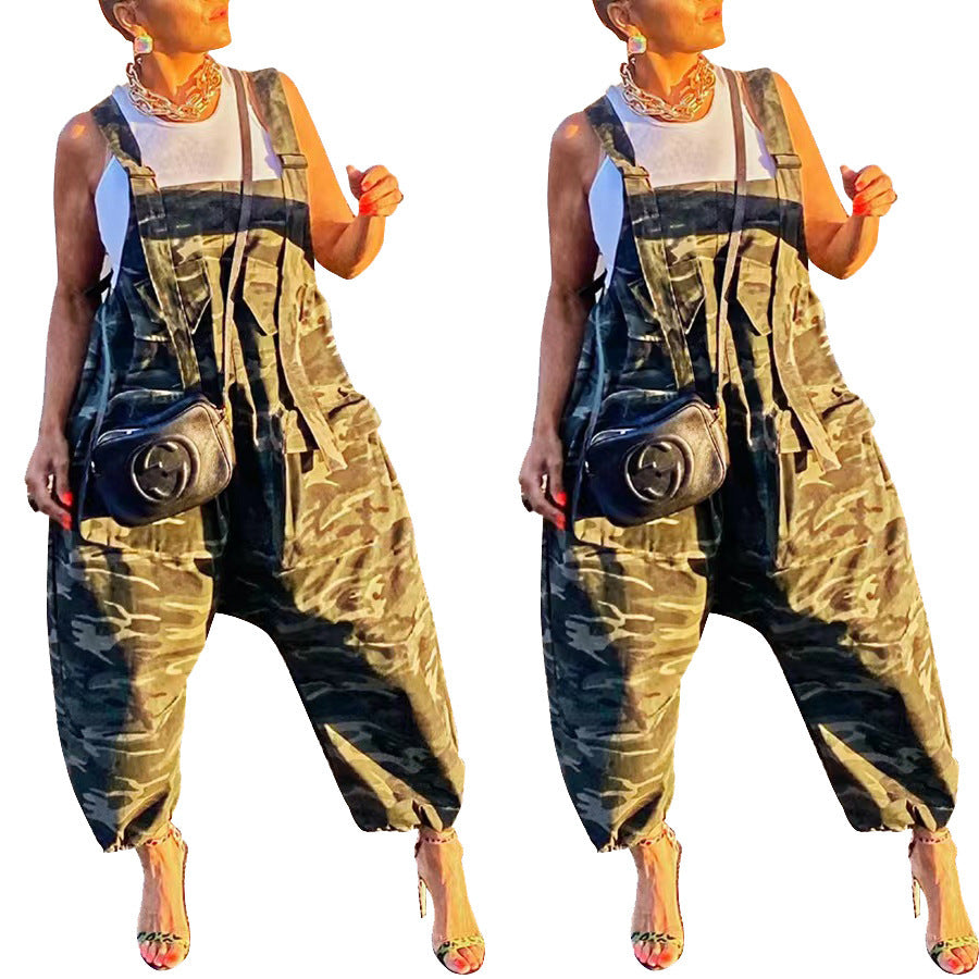 Camouflage Casual Work Clothes Loose Sling Jumpsuit