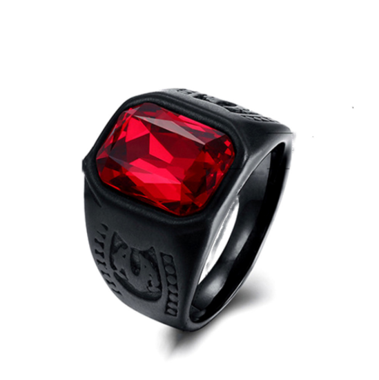 Alpcamers Vintage Red Stone Black Ring   Finger Jewelry