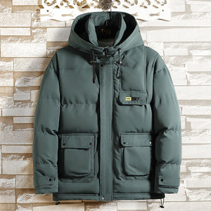 Warm three-dimensional patch pocket padded jacket