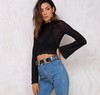 women crop top hollow out ruffles flare sleeve female