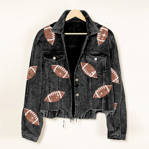 Fashion Corduroy Jacket Fashion Rugby Print Baseball Jacket Autumn And Winter Tops Clothes For Women