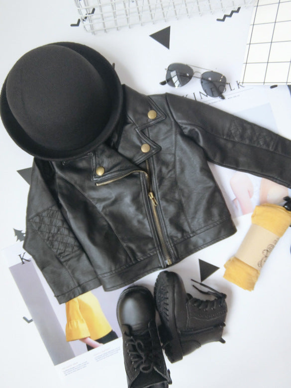 PU lapel leather coat