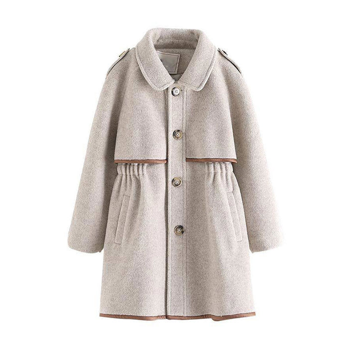 Older Children's Solid Color Woolen Coat, British Fashion Mid-length Coat, Waist Thickened