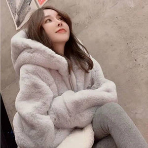 Lamb Plush Hooded Loose Coat Jacket Women