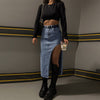 Women's High Waist Straight Split Denim Skirt