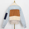 Fashion Stitching Loose Thick Casual Denim Lamb Wool Short Coat For Women