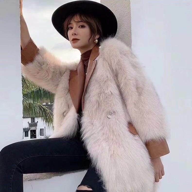 Faux Fox Fur Mid-length Fur Coat