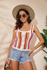 Summer Tops Beach Multi-color Splicing Striped Sweater Fashion Lace Camisole Vest Women